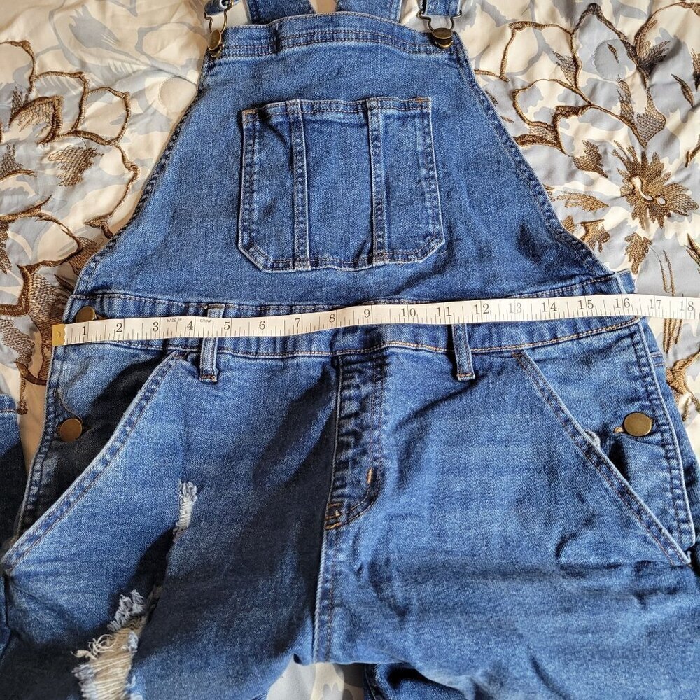 No Boundaries Blue Denim Distressed Overalls - Size LG - Picture 4 of 8